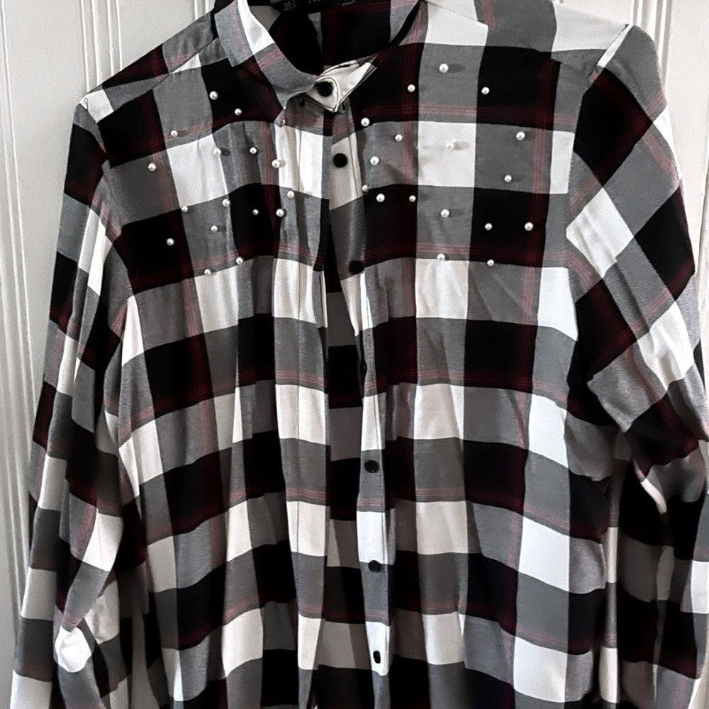 Zara checked beaded shirt